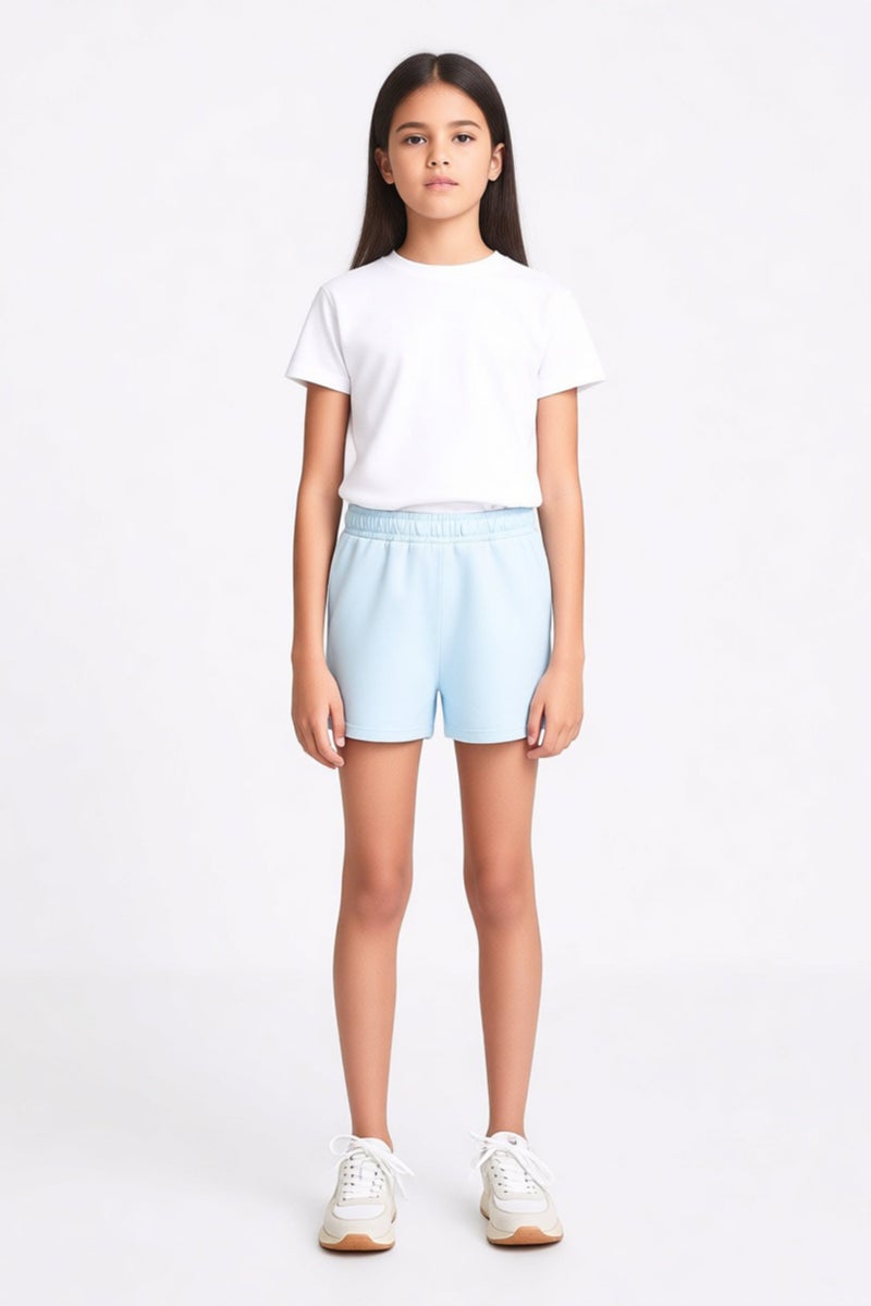 guppy Kids Girl Plain Basic Shorts, Light Blue - Image 1